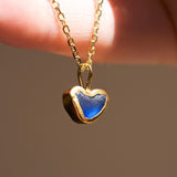 Blue Sea Glass Heart Necklace, Gold Vermeil