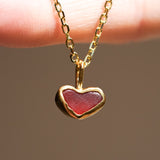 Red Sea Glass Heart Necklace, Gold Vermeil