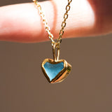 Blue Sea Glass Heart Necklace, Gold Vermeil