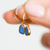 Blue Sea Glass Hoops - Gold Vermeil