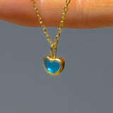 Blue Sea Glass Heart Necklace, Gold Vermeil
