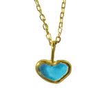 Blue Sea Glass Heart Necklace, Gold Vermeil