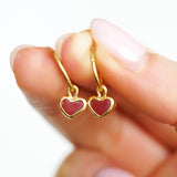 Red Sea Glass Heart Hoops, Gold Vermeil