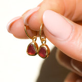 Red Sea Glass Hoops - Gold Vermeil