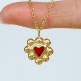 Red Sea Glass Heart Necklace, Gold Vermeil
