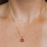 Red Sea Glass Heart Necklace, Gold Vermeil