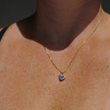 Blue Sea Glass Heart Necklace, Gold Vermeil