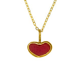 Red Sea Glass Heart Necklace, Gold Vermeil