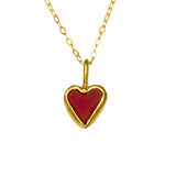 Red Sea Glass Heart Necklace, Gold Vermeil