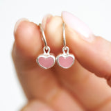 Pink Sea Glass Heart Hoops