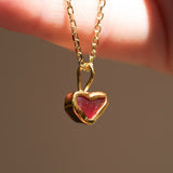Red Sea Glass Heart Necklace, Gold Vermeil