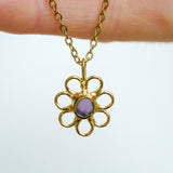 Purple Sea Glass Flower Necklace -  Gold Vermeil