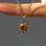 Red Sea Glass Flower Necklace -  Gold Vermeil