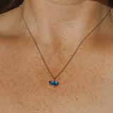 Blue Sea Glass Heart Necklace, Gold Vermeil