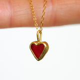 Red Sea Glass Heart Necklace, Gold Vermeil