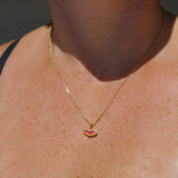 Red Sea Glass Heart Necklace, Gold Vermeil