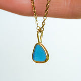 Blue Sea Glass Necklace - Gold Vermeil