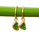 Green Sea Glass Hoops - Gold Vermeil