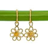 Yellow/Orange Sea Glass Flower Hoops - Gold Vermeil