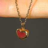 Red Sea Glass Heart Necklace, Gold Vermeil
