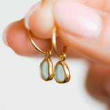 Light Blue Sea Glass Hoops - Gold Vermeil