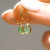 Green Sea Glass Hoops - Gold Vermeil