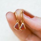 Red Sea Glass Hoops - Gold Vermeil