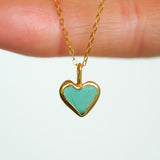 Green Sea Glass Heart Necklace, Gold Vermeil