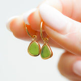 Green Sea Glass Hoops - Gold Vermeil