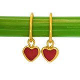 Red Sea Glass Heart Hoops, Gold Vermeil