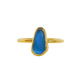 Blue Sea Glass, Gold Vermeil - Size O