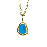 Blue Sea Glass Necklace - Gold Vermeil
