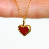Red Sea Glass Heart Necklace, Gold Vermeil