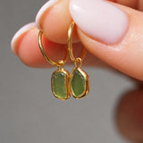 Green Sea Glass Hoops - Gold Vermeil