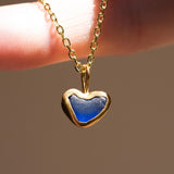 Blue Sea Glass Heart Necklace, Gold Vermeil