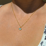 Blue Sea Glass Heart Necklace, Gold Vermeil