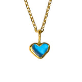 Blue Sea Glass Heart Necklace, Gold Vermeil