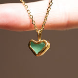 Green Sea Glass Heart Necklace, Gold Vermeil