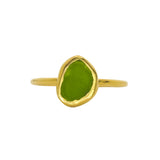 Green Sea Glass, Gold Vermeil - Size Q