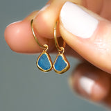 Blue Sea Glass Hoops - Gold Vermeil