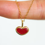 Red Sea Glass Heart Necklace, Gold Vermeil