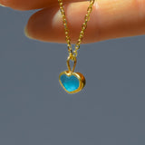 Blue Sea Glass Heart Necklace, Gold Vermeil