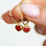 Red Sea Glass Heart Hoops, Gold Vermeil