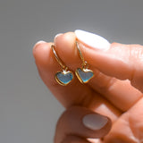 Blue Sea Glass Heart Hoops, Gold Vermeil