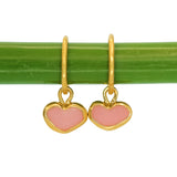 Pink Sea Glass Heart Hoops, Gold Vermeil