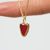 Red Sea Glass Heart Necklace, Gold Vermeil