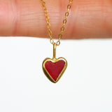 Red Sea Glass Heart Necklace, Gold Vermeil