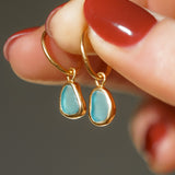 Blue Sea Glass Hoops - Gold Vermeil