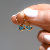Blue Sea Glass Heart Hoops, Gold Vermeil