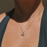 Blue Sea Glass Heart Necklace, Gold Vermeil